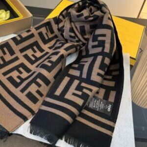 Fendi Black and Brown Logo Pattern Women's Scarf - With Original Box